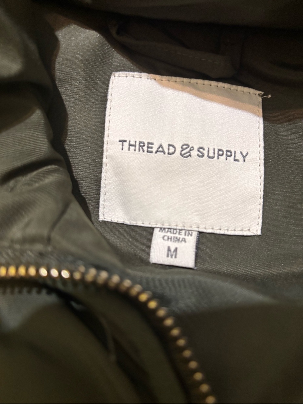 Thread & Supply Olive Green Quilted Vest with Gold Zipper Detail - Picture 5 of 10